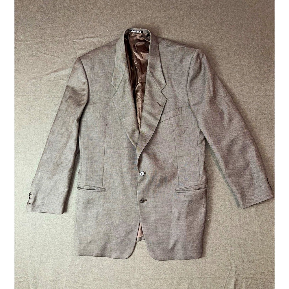 Men Gray Microcheck Blazer Suit Jacket 42R Two Button Notch Collar Made in Italy